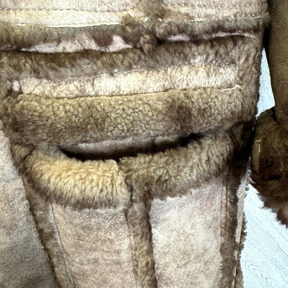 Vintage Shearling Sheepskin Coat Mens Medium Brown Yellowstone Marlboro Ranch - Picture 4 of 9